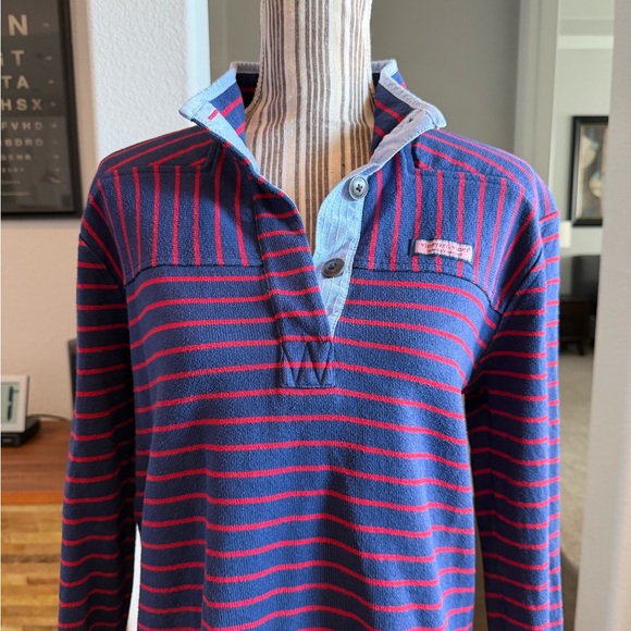 Vineyard Vines Navy and Red Striped Polo long sleeve - Picture 3 of 16